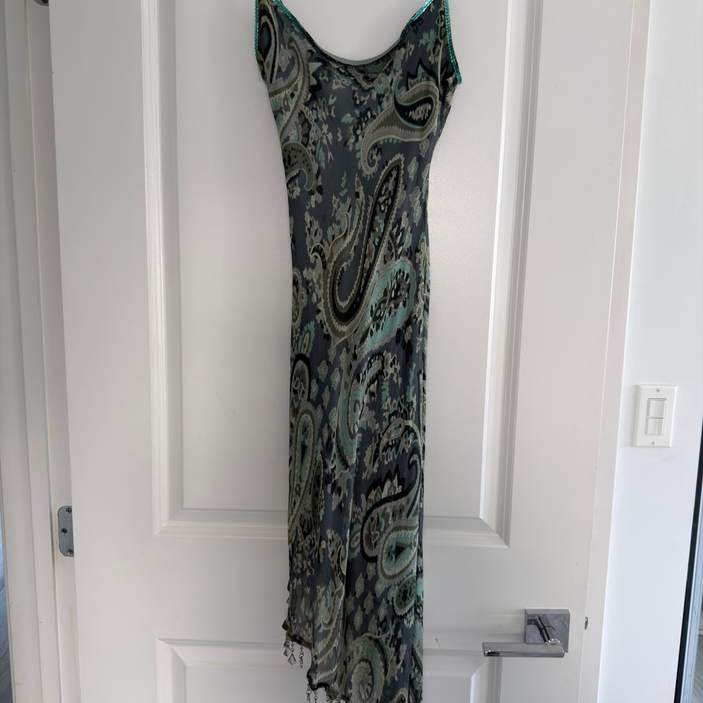 Betsey Johnson Paisley Slip Dress in Teal and Gray